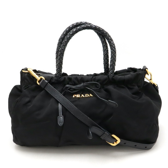Prada Black Handbag BOW Ribbon TESSUTO Nylon Bag Tote Shoulder - Picture 1 of 9